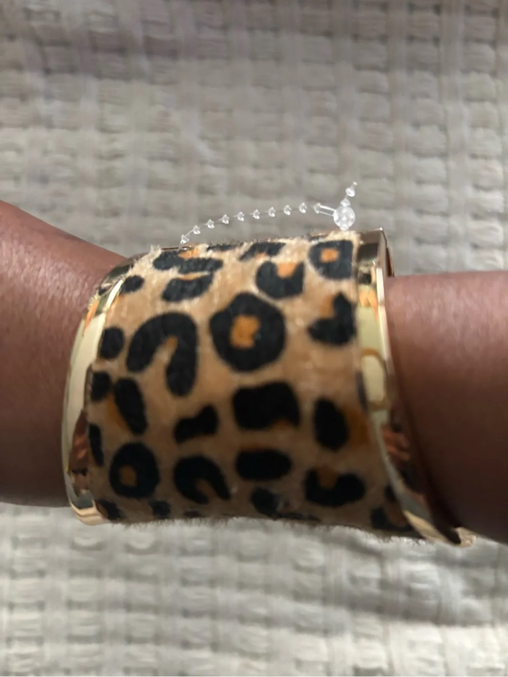 eye candy Leopard Print Gold Hinged Cuff Bracelet